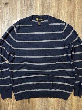 Oleg Cassini Navy and Gray Striped Crewneck Sweater